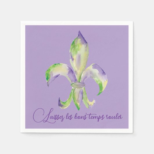 Aquarell-Mardi-Gras-Fleur-de-Lis Serviette (Vorderseite)