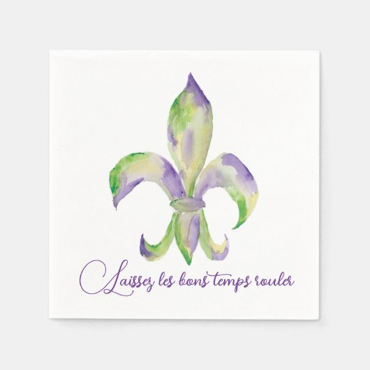 Aquarell Mardi Gras Fleur de Lis Serviette (Vorderseite)