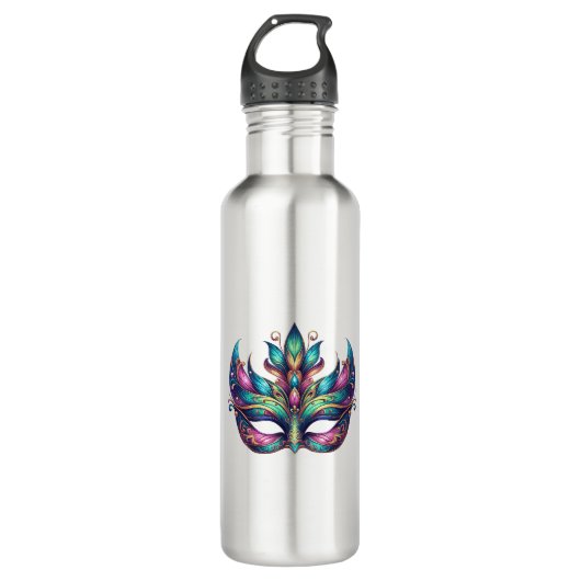 Aquarell Mardi Gras Maske Edelstahlflasche (Vorderseite)