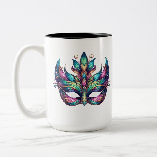 Aquarell Mardi Gras Maske Zweifarbige Tasse (Links)