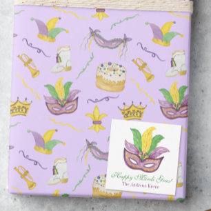 Aquarell-Mardi-Gras-Masken King Cake Krone Mitteilungskarte