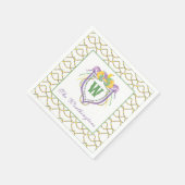 Aquarell Mardi Gras Monogramm-Wappen Serviette (Ecke)