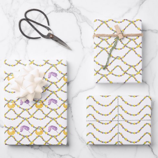 Aquarell-Mardi-Gras-Perlen Geschenkpapier Set