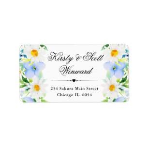 Aquarell-Margeriten und blaue Blumen Adresse Adressaufkleber