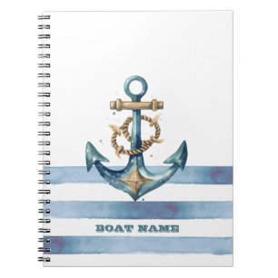Aquarell Marine-Anker Hellblaue Streifen Notizblock
