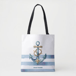Aquarell Marine-Anker Hellblaue Streifen Tasche