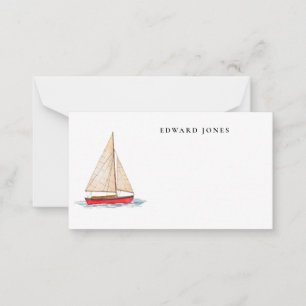 Aquarell-Marine-Rotes Boot Klein Mitteilungskarte