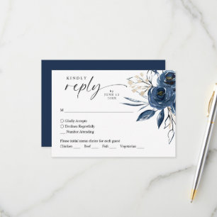Aquarell Marineblau Florale Hochzeitsantwort RSVP Karte