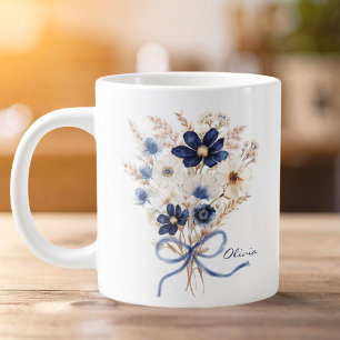Aquarell Marineblaue Blumenstrauß Personalisiert Jumbo-Tasse