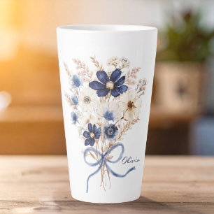 Aquarell Marineblaue Blumenstrauß-Personalisierung Milchtasse