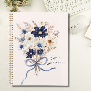 Aquarell Marineblauer Blumenstrauß Personalisiert Notizblock