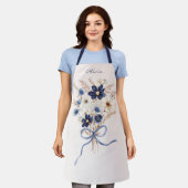 Aquarell Marineblauer Blumenstrauß Personalisiert Schürze (Getragen)