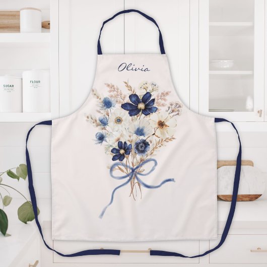 Aquarell Marineblauer Blumenstrauß Personalisiert Schürze
