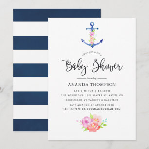 Aquarell maritimes florales Babyshower Einladung
