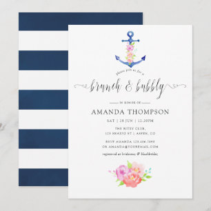 Aquarell-Maritimes-Thema Florale Brunch- und Sekt- Einladung