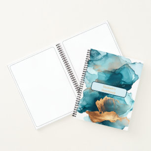Aquarell-Marmor-Alkohol-Tinte-Skizze in Türkis und Notizblock