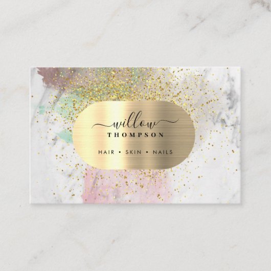 Aquarell & Marmorstone Imitats Gold Glitzer Fossil Visitenkarte (Vorderseite)