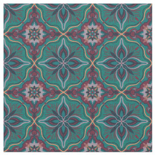 Aquarell Marokkanischer Aquamariner geometrischer Stoff