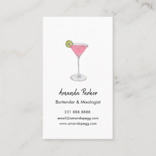 Aquarell Martini Barkeeper, Mixologe  Visitenkarte