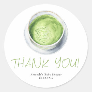 Aquarell-Matcha-Latte-Baby-Shower-Dankeschön Runder Aufkleber