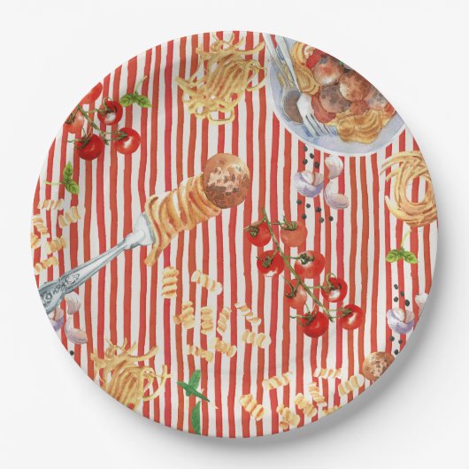 Aquarell Meatball Italienische Lebensmittelillustr Pappteller (Vorderseite)