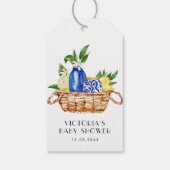 Aquarell Mediterrane Körbe Babydusche Geschenkanhänger (Rückseite)