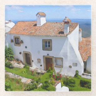 Aquarell Mediterranes Haus Glasuntersetzer