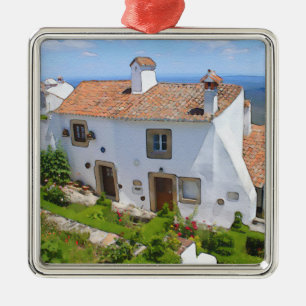 Aquarell Mediterranes Haus Ornament Aus Metall