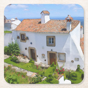 Aquarell Mediterranes Haus Rechteckiger Pappuntersetzer