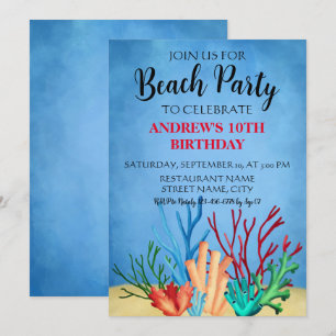 Aquarell Meer Korallen blau Strandparty-Einladung Einladung
