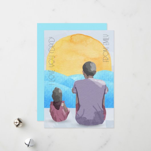 Aquarell Meerblick Blick auf Vater Feiertagskarte (Vorderseite/Rückseite Beispiel)