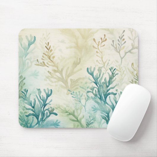 Aquarell Meeresalgen Pflanze Aquamarin Beige Aqua Mousepad (Mit Mouse)