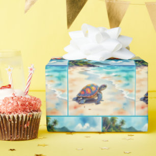 Aquarell-Meereschildkröte an einem Strand Geschenkpapier
