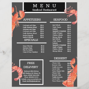 Aquarell-Meeresfrüchte-Grill-Restaurant-Menü Flyer