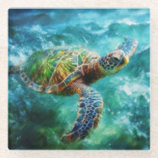 Aquarell Meeresschildkröte Glasuntersetzer