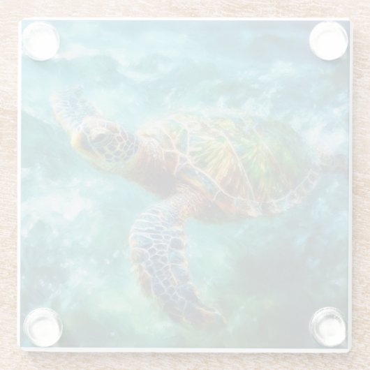 Aquarell Meeresschildkröte Glasuntersetzer (Rückseite)