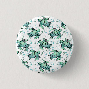 Aquarell Meeresschildkröte grün blau Muster Tier Button