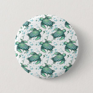 Aquarell Meeresschildkröte grün blau Muster Tier Button