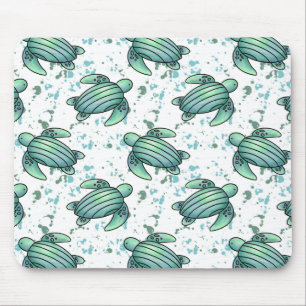 Aquarell Meeresschildkröte grün blau Muster Tier Mousepad