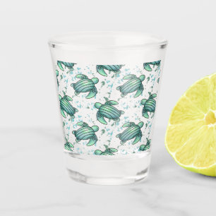 Aquarell Meeresschildkröte grün blau Muster Tier Schnapsglas