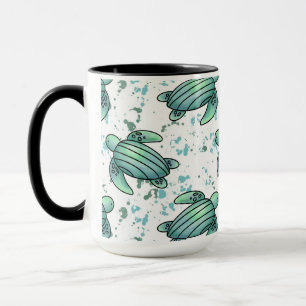Aquarell Meeresschildkröte grün blau Muster Tier Tasse