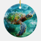 Aquarell Meeresschildkröte Keramik Ornament (Hinten)