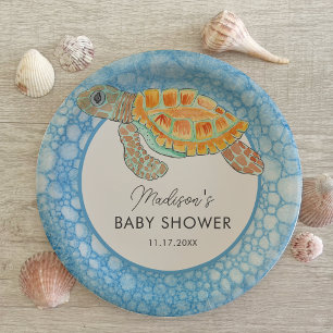 Aquarell-Meeresschildkröte personalisierte Babypar Pappteller