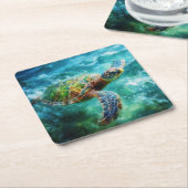 Aquarell Meeresschildkröte Rechteckiger Pappuntersetzer (angewinkelt)