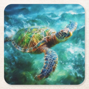 Aquarell Meeresschildkröte Rechteckiger Pappuntersetzer