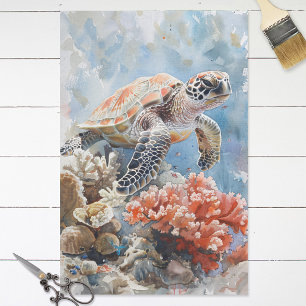Aquarell Meeresschildkröte und Koralle Découpage Seidenpapier