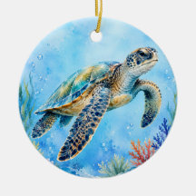 Aquarell Meeresschildkröte Unterwasser