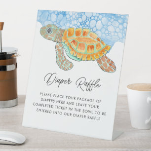 Aquarell Meeresschildkröte Windel-Raffle Baby Show Sockelschild