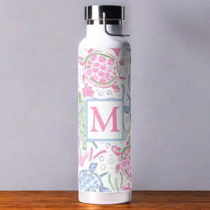 Aquarell Meeresschildkröten / Monogram Küste Trinkflasche