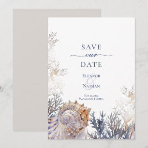 Aquarell-Meeresschnecken-Korallen-Hochzeit "Save t Save The Date